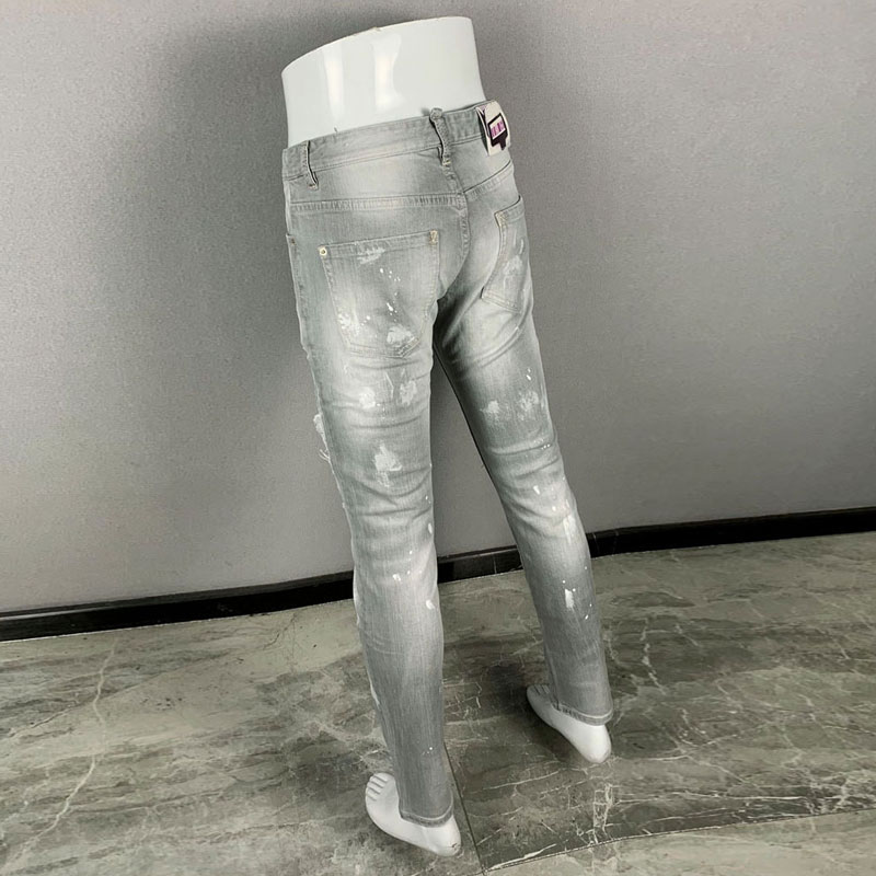 Men'S Fashion Grey Jeans - Модные новые мужские джинсы: рваные, с