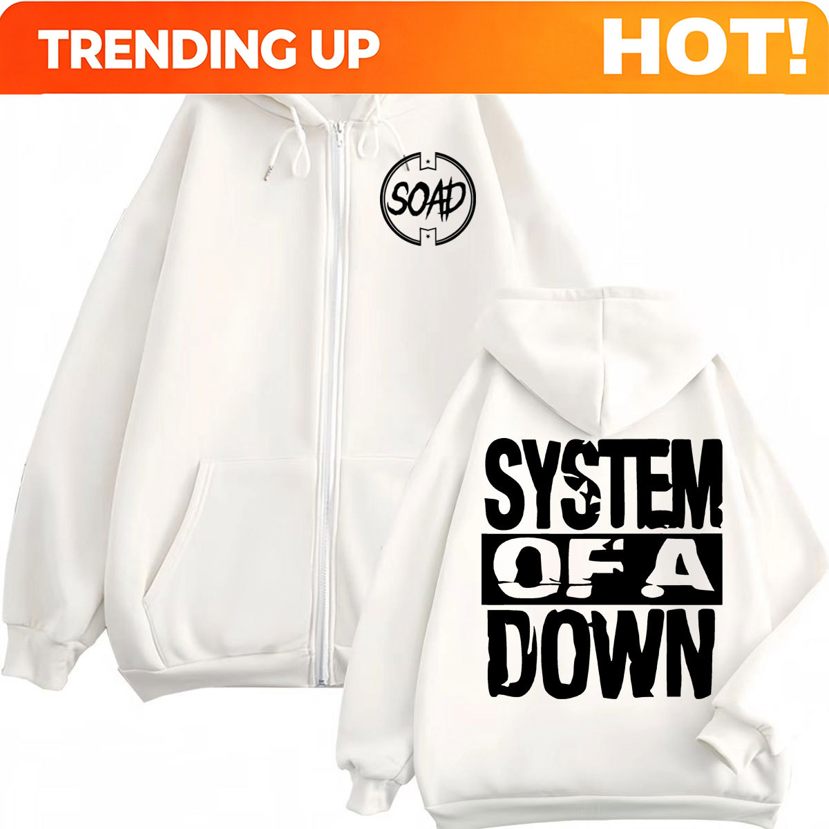 Mens Fashion Zip Up Hoodies - Толстовка на молнии с принтом Rock