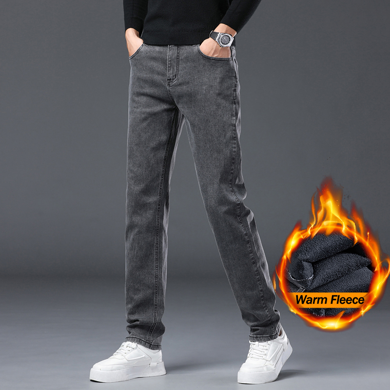 Мужские зимние джинсы из флиса – обзор и цена Men'S Fashion Grey Jeans